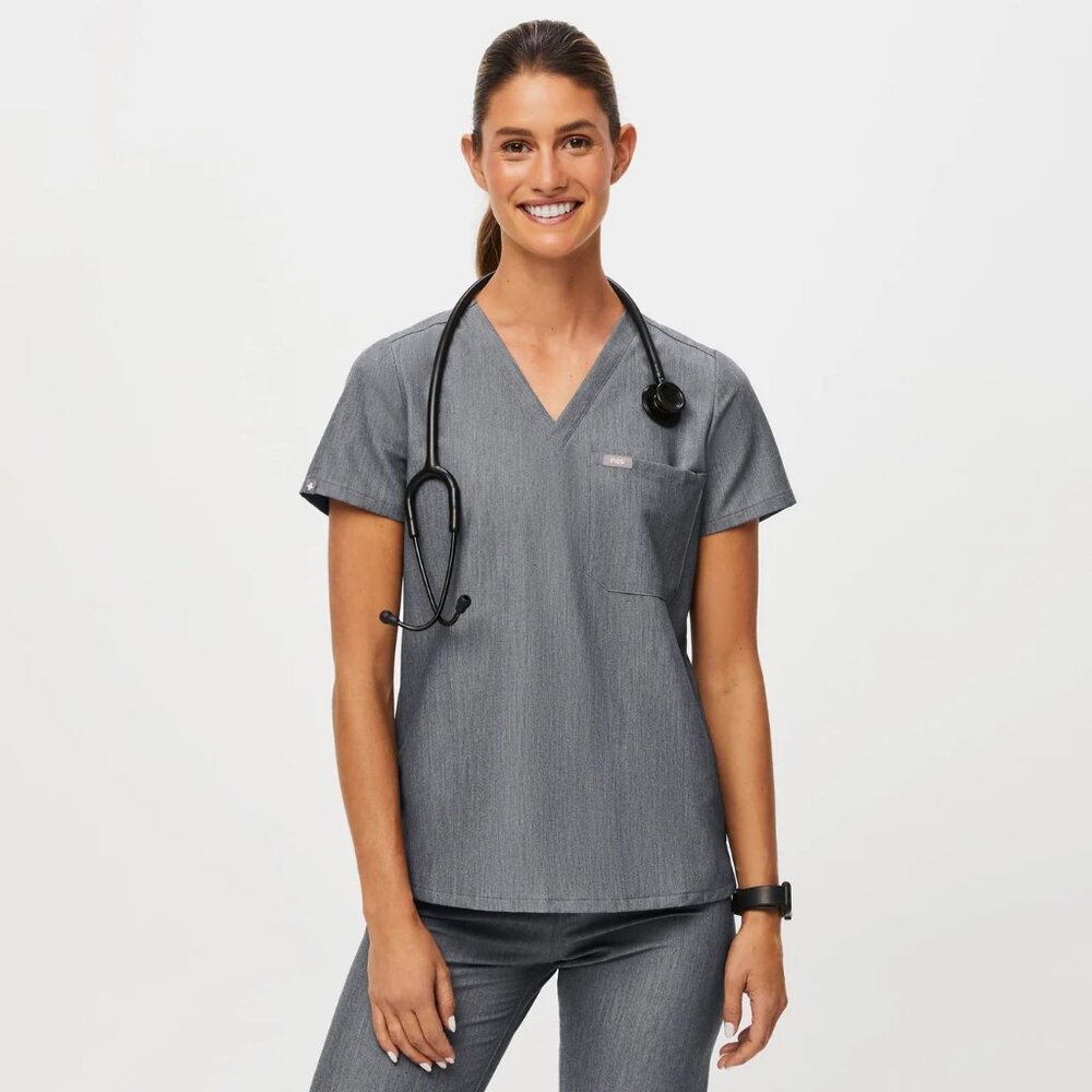 FIGS Women's Catarina One Pocket V-neck Scrub Top Graphite Grey Size XL Nursing
